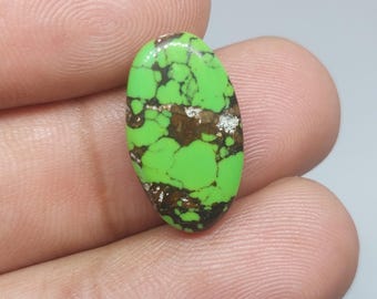 Natural Green Hubei Turquoise Loose Cabochon | Loose Turquoise Gemstone For Jewelry Making [ 20x12x04 MM & 6.66 crt ]