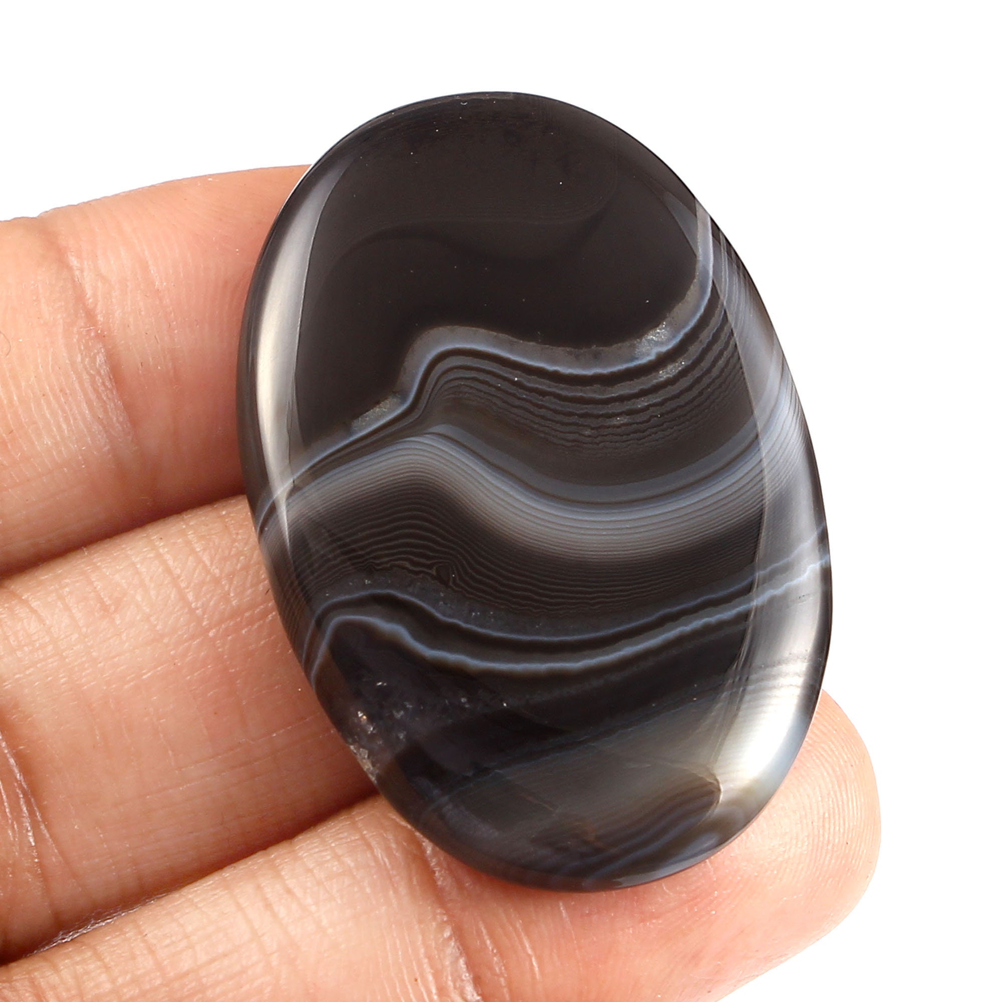 Loose Gemstone F-752 41x21x6 mm Banded Agate Cabochon Black Banded Agate Gemstone For Jewelry Oval Shape 46.60 CT