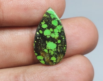 Natural Green Hubei Turquoise Loose Cabochon | Loose Turquoise Gemstone For Jewelry Making [ 22x13x03 MM & 5.90 crt ]