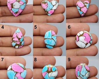 Sweet Swirl Cotton Candy Dahlia Turquoise Cabochon | Pink  & Blue Statement Gemstone