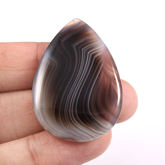 44.35 cts & 41 x 29 x 05 MM Pear Shape Black Banded Agate Jewelry Making Stone Natural Black Banded Agate Loose Cabochon