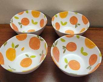 Set of 4 Citrus Orange Melamine Bowls - Vibrant Retro Melmac Style Shatterproof 70s Mod Kitchen Aesthetic, Unbreakable Summer Bowls