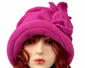 Vivid Pink Winter Hat, High Quality Fleece, Soft Warm Stylish Hat, Cozy Fashionable Woman's Winter Hot Pink Bucket Hat