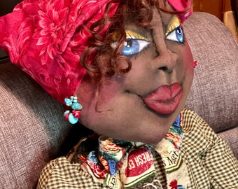 Custom Grandma Bessie,  A primitive doll for rustic farmhouse decor,  She's a 48” Doll that gets Loads of attention and smiles.. Art Doll