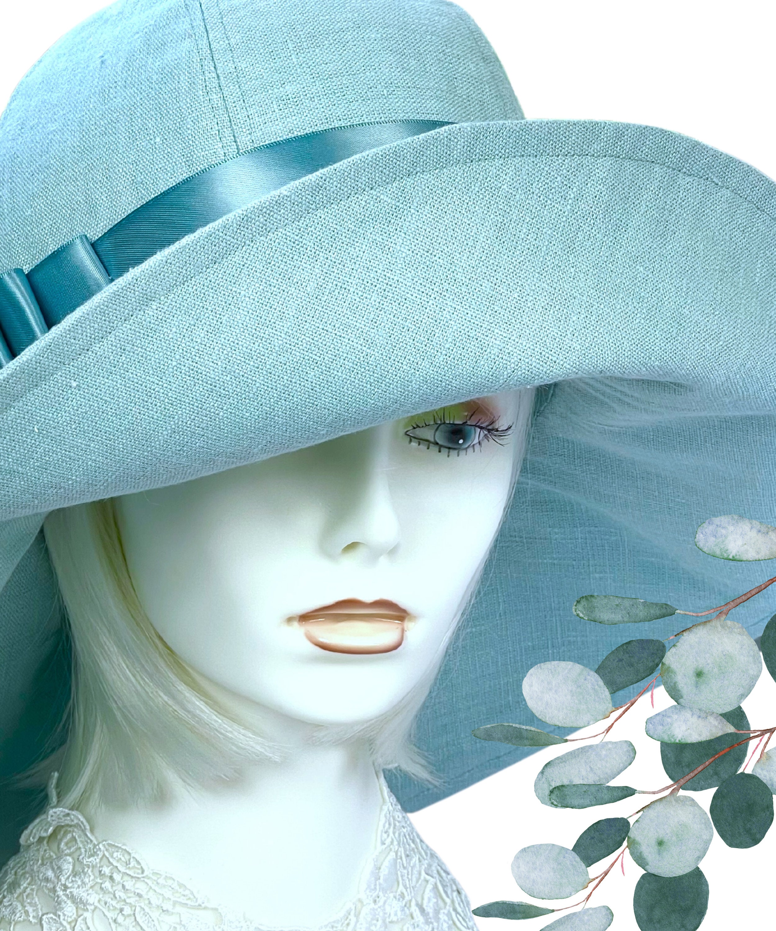 Blue Wide Brim linen Hat Garden Tea Party Hat Linen Summer Etsy