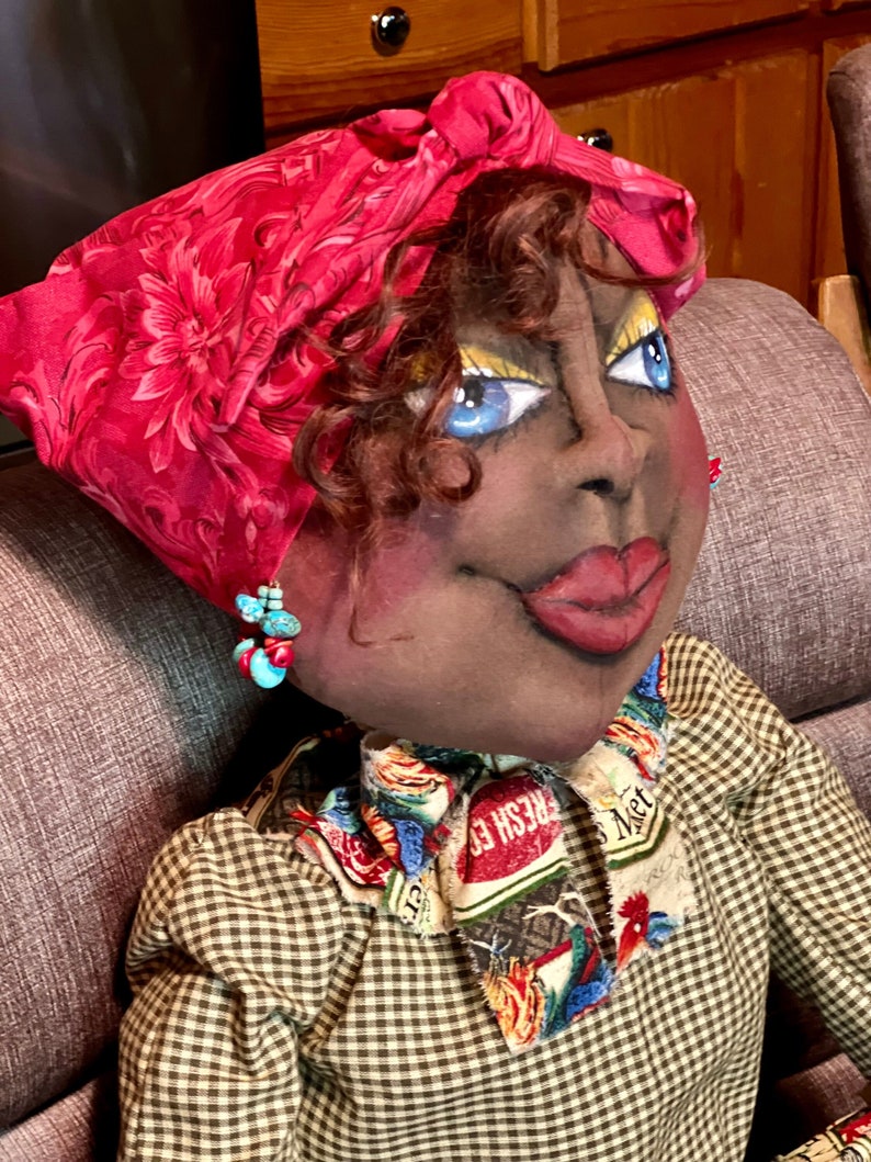 Custom Grandma Bessie, A primitive doll for rustic farmhouse decor, She's a 48 Doll that gets Loads of attention and smiles.. Art Doll image 1