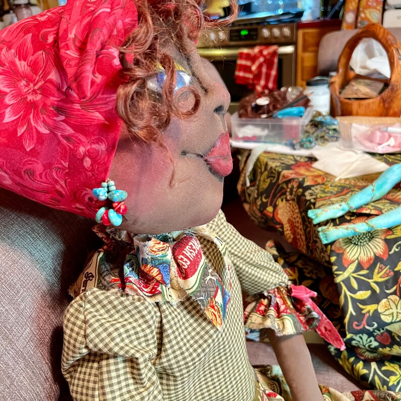 Custom Grandma Bessie, A primitive doll for rustic farmhouse decor, She's a 48 Doll that gets Loads of attention and smiles.. Art Doll image 9