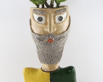 Ceramic Planter, Unique Planter, Head Planter, Face Pot, Unique Item, Ceramic Flower Pot, Ceramic Sculpture,  A men, Ornament, Gift