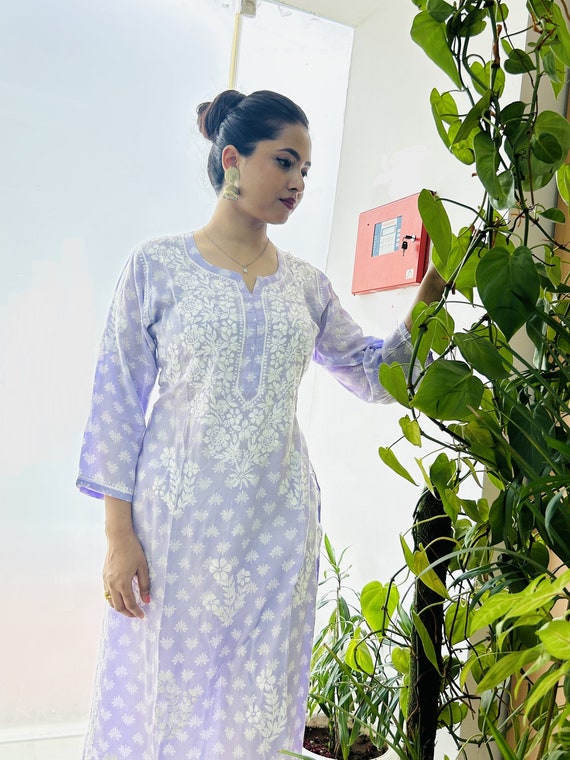 Nisa Printed Mulmul Cotton Chikankari Kurti - Pink – Ruup By Jyoti Fashion