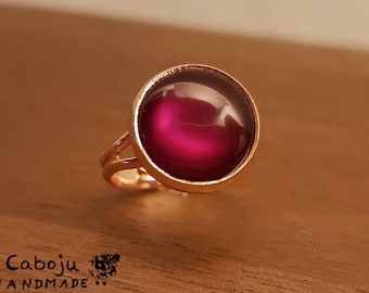 Bague Cabochon or rose bordeaux chatoyante 12 mm 177Rbs