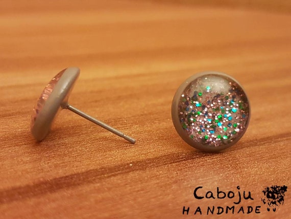 Cabochon Ohrstecker//Ohrclip Dunkel Lila 8mm 10mm oder 12mm