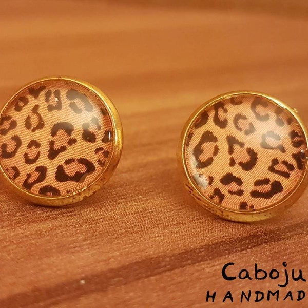 Cabochon Ohrringe Ohrstecker Leopardenmuster 12 mm