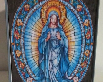 Stained Glass Mother Mary 3 Photo Strip Pattern, Fore-Edge Book Art, Christmas,