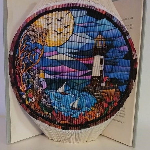 Lighthouse 1-5 Stained Glass Round Photo Strip Pattern, Fore-Edge Book Art, Lighthouse, Thank You Gift, Birthday gift
