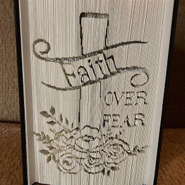 Faith Over Fear Book Folding Pattern, Religious Quote, Baptism, Confirmation, Encouragement