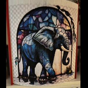 Elephant 2 Stained Glass Photo Strip Pattern, Fore-Edge Book Art, Housewarming, Thank You