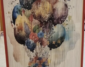 Balloons Watercolor 1 Photo Strip Pattern, Fore-Edge Book Art, Recycled Book Art, Birthday, Housewarming
