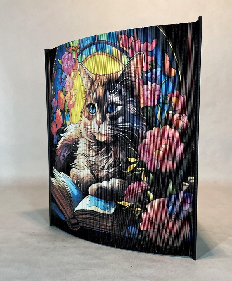 Vitrail de A-12 livres pour chats 4 motifs de bandes photo, livre d'art sur le bord avant, amoureux des chats, félin, bureau d'accueil, centre de table, anniversaire image 3