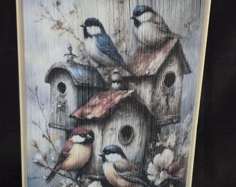 Birdhouses 1 Photo Strip Pattern, Fore-Edge Book Art, Recycled Book Art, Housewarming, Home Decor