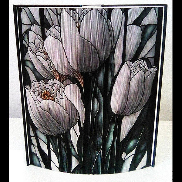 Leonardo Stained Glass Tulips Photo Strip Pattern, Fore-Edge Book Art, Birthday, Anniversary, Housewarming, Thank You