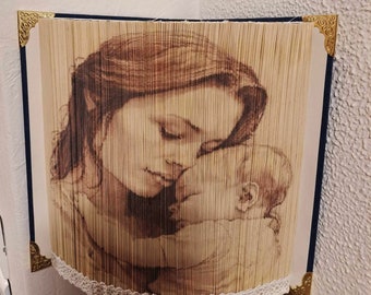 Mama and Child KK1 Photo Strip Pattern, Fore-Edge Book Art, Baby Shower, New Born, New Mother, Centerpiece, Mother's Day, Reception Desk