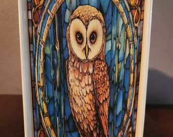 Stained Glass Mystical Owl 4 Photo Strip Pattern, Fore-Edge Book Art, Housewarming, Thank You, Retirement, Birthday, Centerpiece, Door Prize