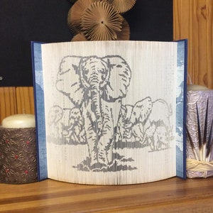 Elephant Herd in Shadow Fold Book Folding Pattern, African Elephants, Safari, Elephants, Birthday Gift, Animal Lover