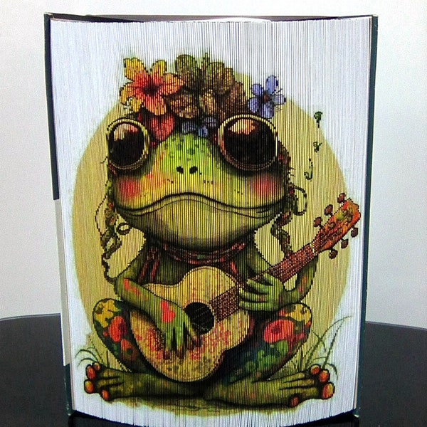 Patrón de tira de fotos Hippy Frog 2, arte del libro de borde delantero, FROG