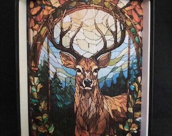 Christmas Deer 1 Stained Glass Photo Strip Pattern, Fore-Edge Book Art, Father's Day, Birthday, Centerpiece, Reception Desk