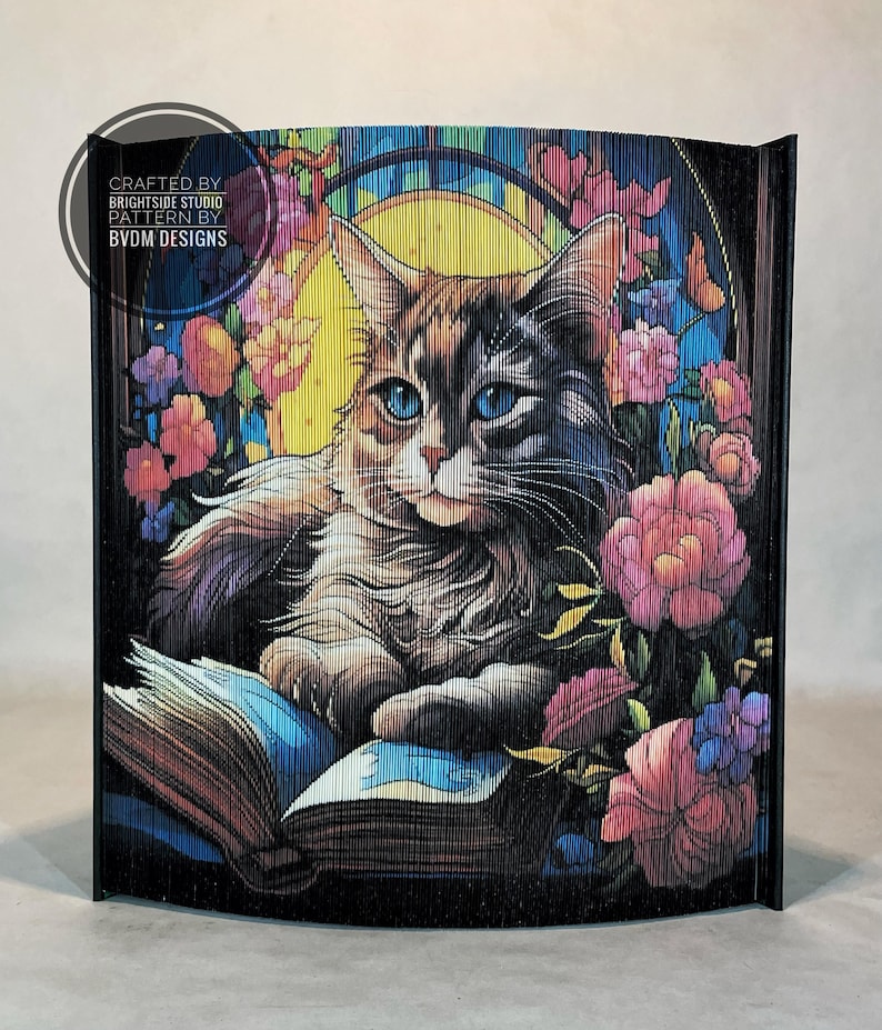 Vitrail de A-12 livres pour chats 4 motifs de bandes photo, livre d'art sur le bord avant, amoureux des chats, félin, bureau d'accueil, centre de table, anniversaire image 1