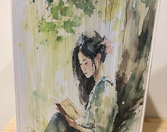 Book Lover 4 Photo Strip Pattern, Fore-Edge Book Art, Girl that Loves Reading,