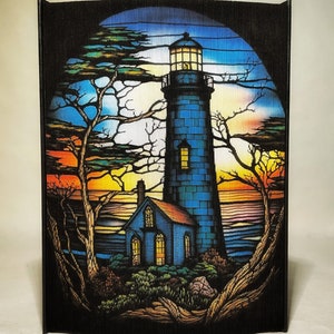 Lighthouse 2 Stained Glass Photo Strip Pattern, Fore-Edge Book Art, Lighthouse