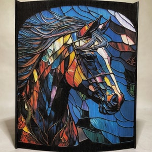 Horse 3 Stained Glass Photo Strip Pattern, Fore-Edge Book Art, Horses, Stained Glass, Birthday Gift, Thank You Gift, Housewarming