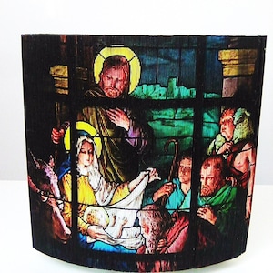 Birth of Christ Nativity Scene in Stained Glass Photo Strip Pattern, Fore-edge Book Art, Nativity Scene, Christmas,  Christ Jesus Birth