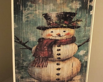 02 motif de bande photo étroite de bonhomme de neige de Noël vintage, art de livre avant-bord, merci, pendaison de crémaillère, Noël