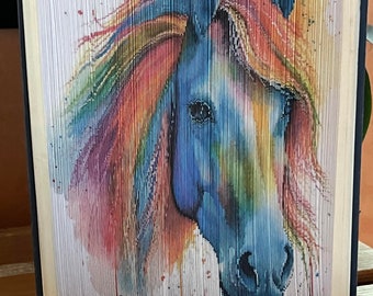 Rainbow Colors Horse 2 Photo Strip Pattern, Fore-Edge Book Art, Horse Lover