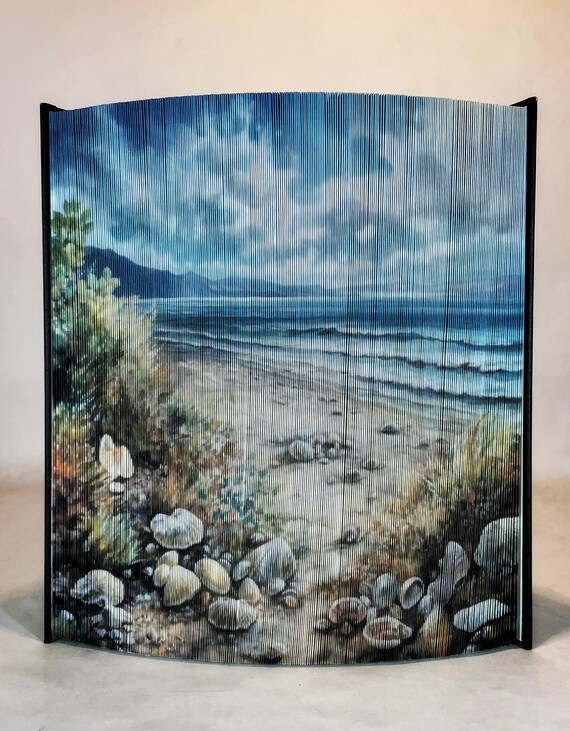 貝殻のビーチ絵画写真ストリップパターン、フォアエッジブックアート