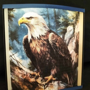 Eagle on Log in Watercolors Photo Strip Pattern, Fore-Edge Book Art, Housewarming, Military Retirement