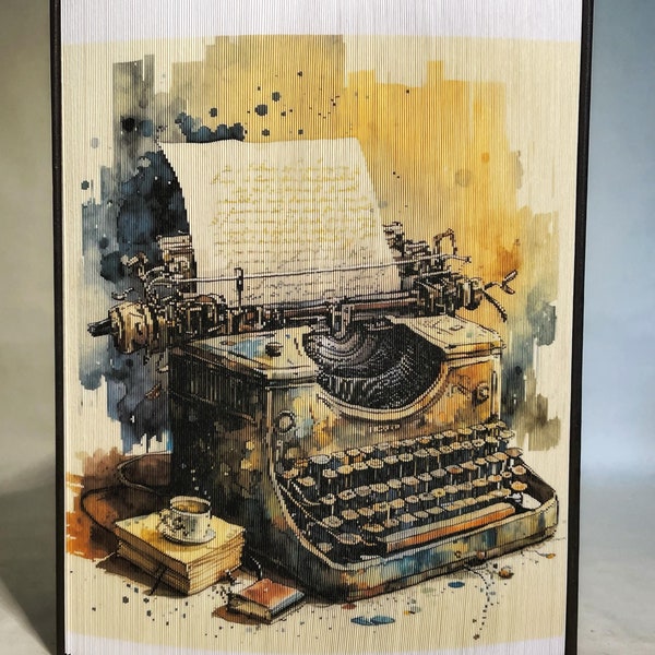 Typewriter 4 in Watercolors Photo Strip Pattern, Fore-Edge Book Art, Old Fashioned Typewriter,