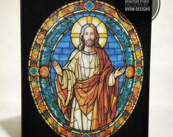 Stained Glass Jesus 6-1 Photo Strip Pattern, Fore-Edge Book Art, Housewarming, Thank You, Birthday, Confirmation