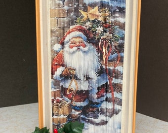 Merry 7 BK Narrow Photo Strip Pattern, Fore-Edge Book Art, Santa Claus, Reception Desk, Centerpiece, Housewarming