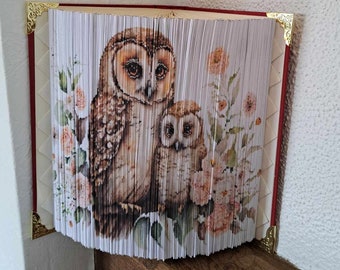 Mother and Baby Owl 45 Photo Strip Pattern, Fore-Edge Book Art, Housewarming, Birthday, Retirement, Thank You, Centerpiece, Reception Desk