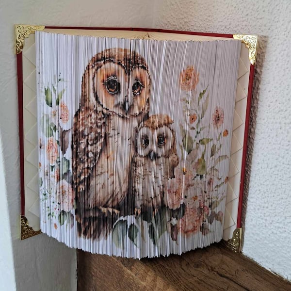 Mother and Baby Owl 45 Photo Strip Pattern, Fore-Edge Book Art, Housewarming, Birthday, Retirement, Thank You, Centerpiece, Reception Desk