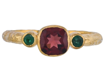 Garnet & Emerald 14K Gold Vermeil Over Sterling Silver Ring