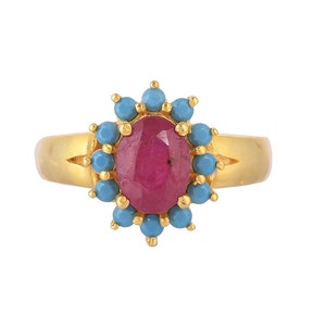 ルビー＆ターコイズ 14Kゴールドヴェルメイユ スターリングシルバーリング