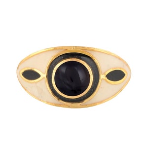 Black Onyx 14K Gold Vermeil Over Sterling Silver Art Deco Enameled Ring