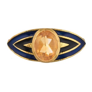 Citrine 14K Gold Vermeil Over Sterling Silver Enameled Art Deco Ring