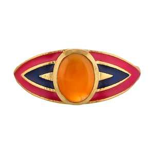 Carnelian 14K Gold Vermeil Over Sterling Silver Art Deco Enameled Ring