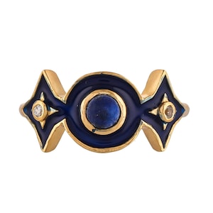 Lapis Lazuli & Sapphire 14K Gold Vermeil Over Sterling Silver Art Deco Enameled Ring