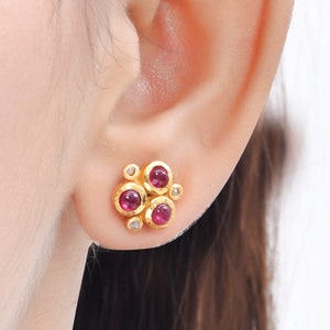 Ruby & Diamond  Vermeil 14K Gold Over Sterling Silver Stud Earring